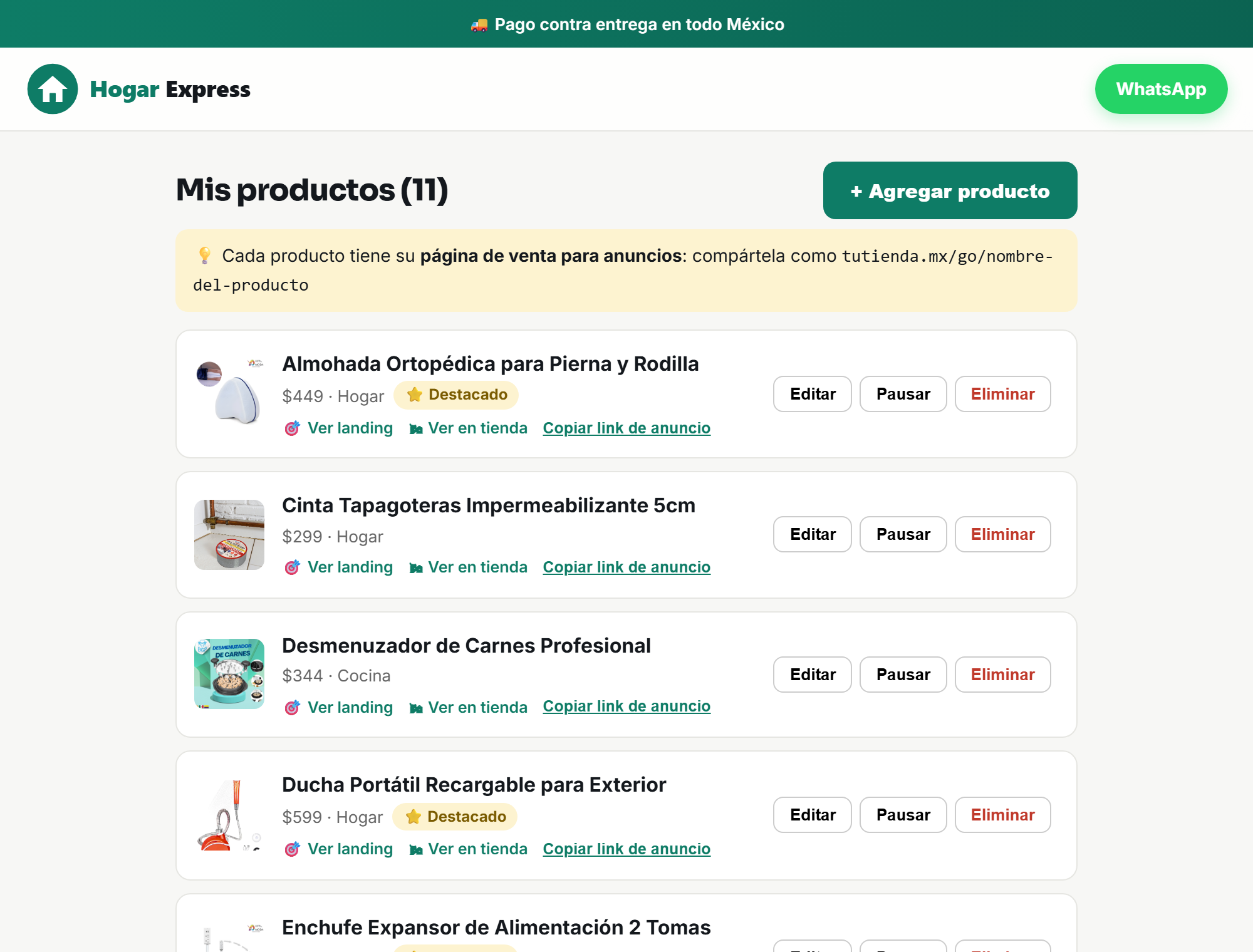 Panel de autogestión donde el dueño edita sus productos
